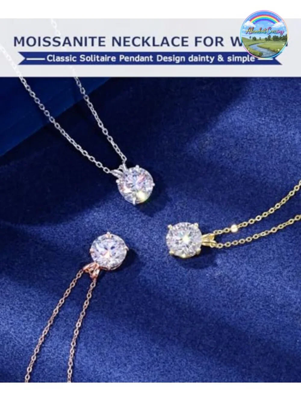 18K Gold Plated Solitaire Moissanite Pendant Necklace 925 Sterling Silver